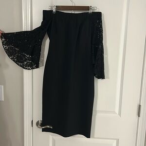 Black Strapless Dress with Lace Sleeves
